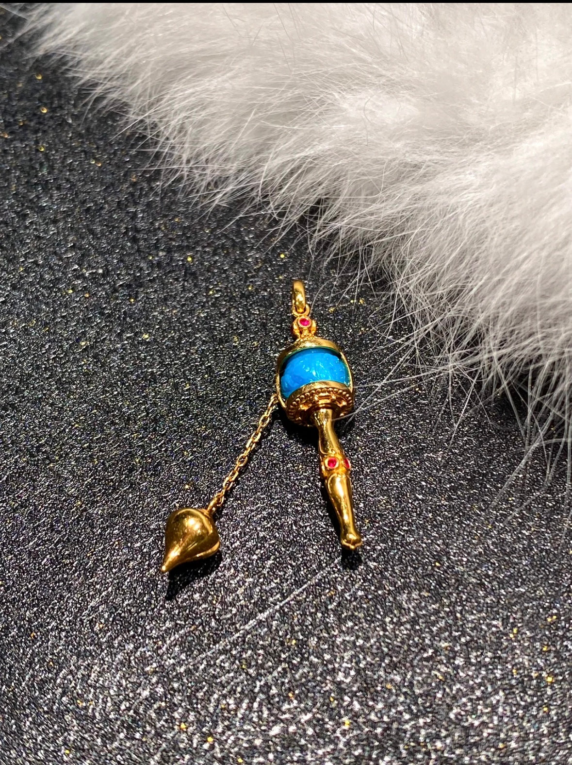 Hand-Carved Turquoise Tibetan Prayer Wheel Pendant