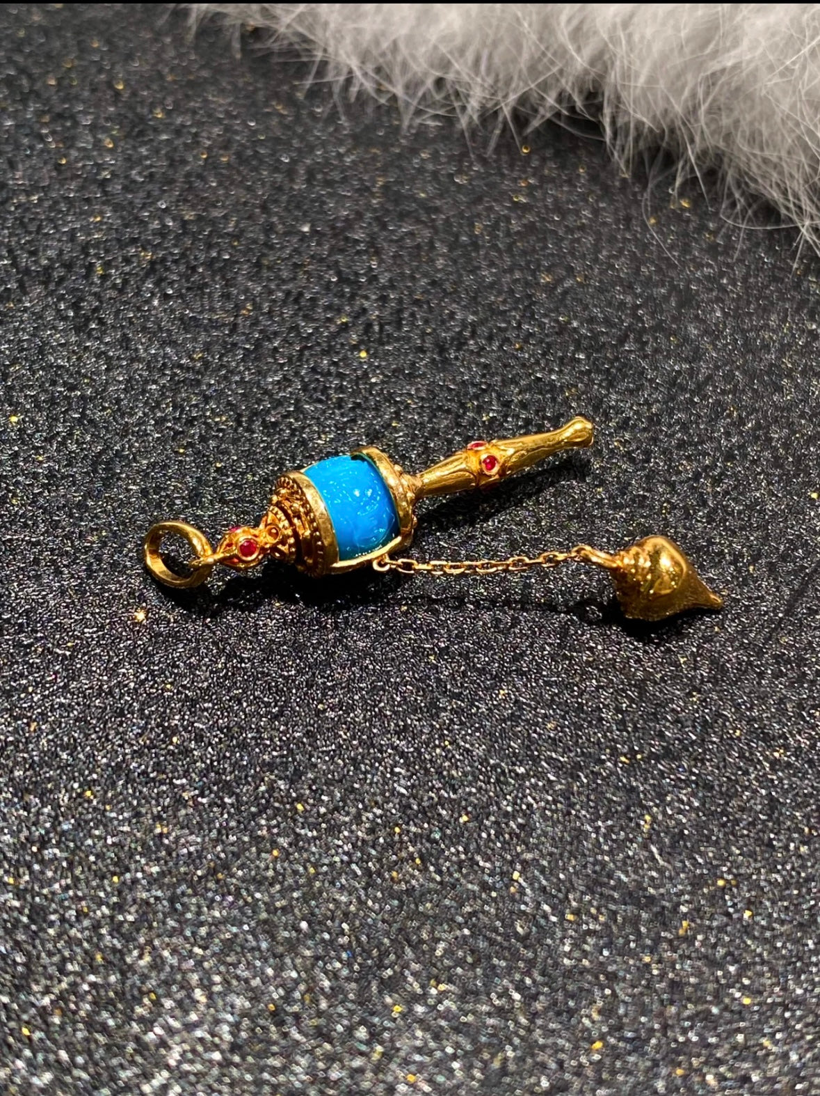 Hand-Carved Turquoise Tibetan Prayer Wheel Pendant