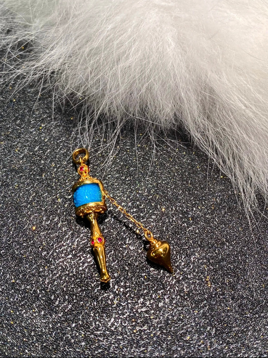 Hand-Carved Turquoise Tibetan Prayer Wheel Pendant