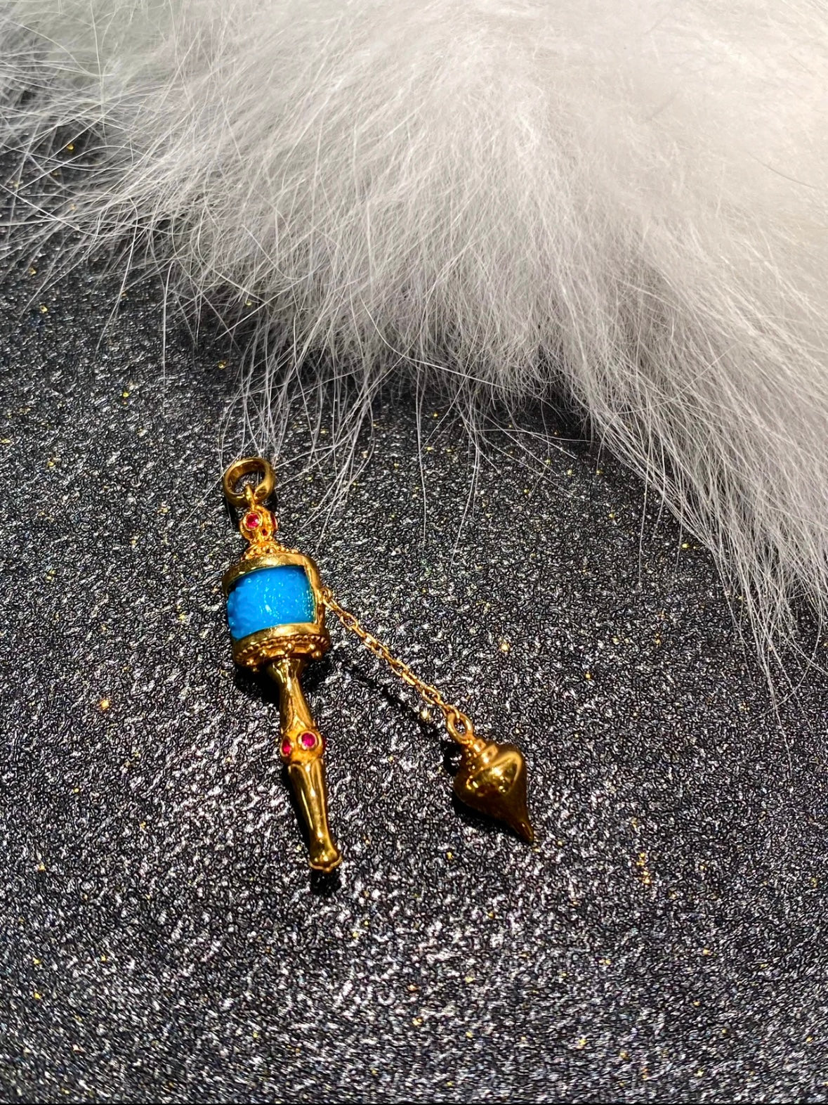 Hand-Carved Turquoise Tibetan Prayer Wheel Pendant