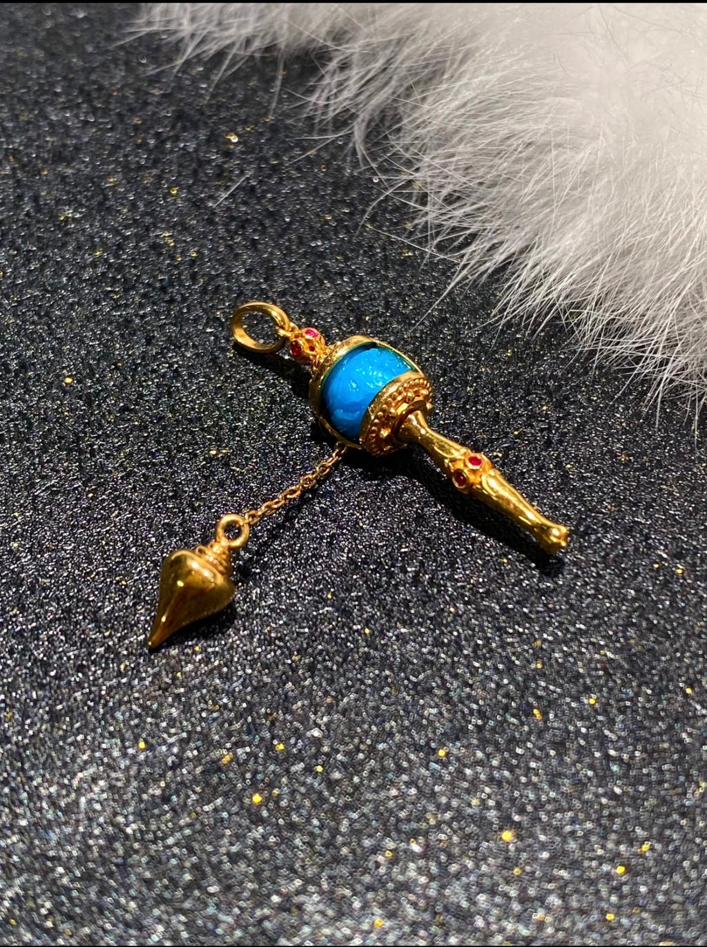 Hand-Carved Turquoise Tibetan Prayer Wheel Pendant