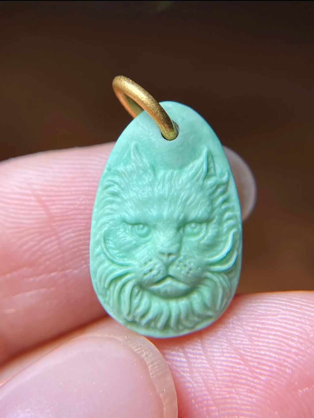 Hand-Carved Turquoise Cat Pendant