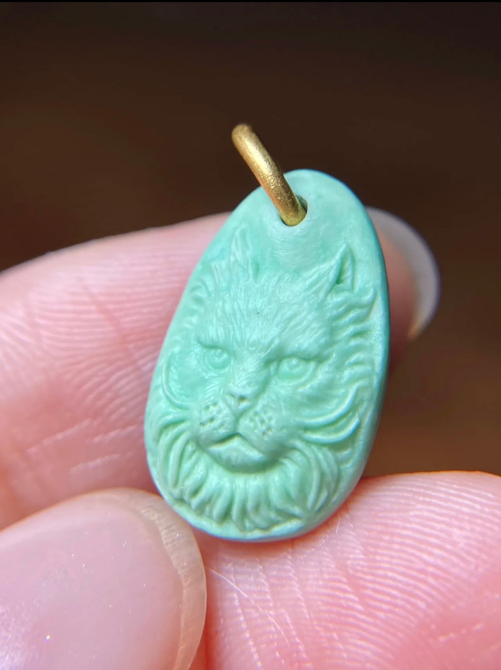 Hand-Carved Turquoise Cat Pendant
