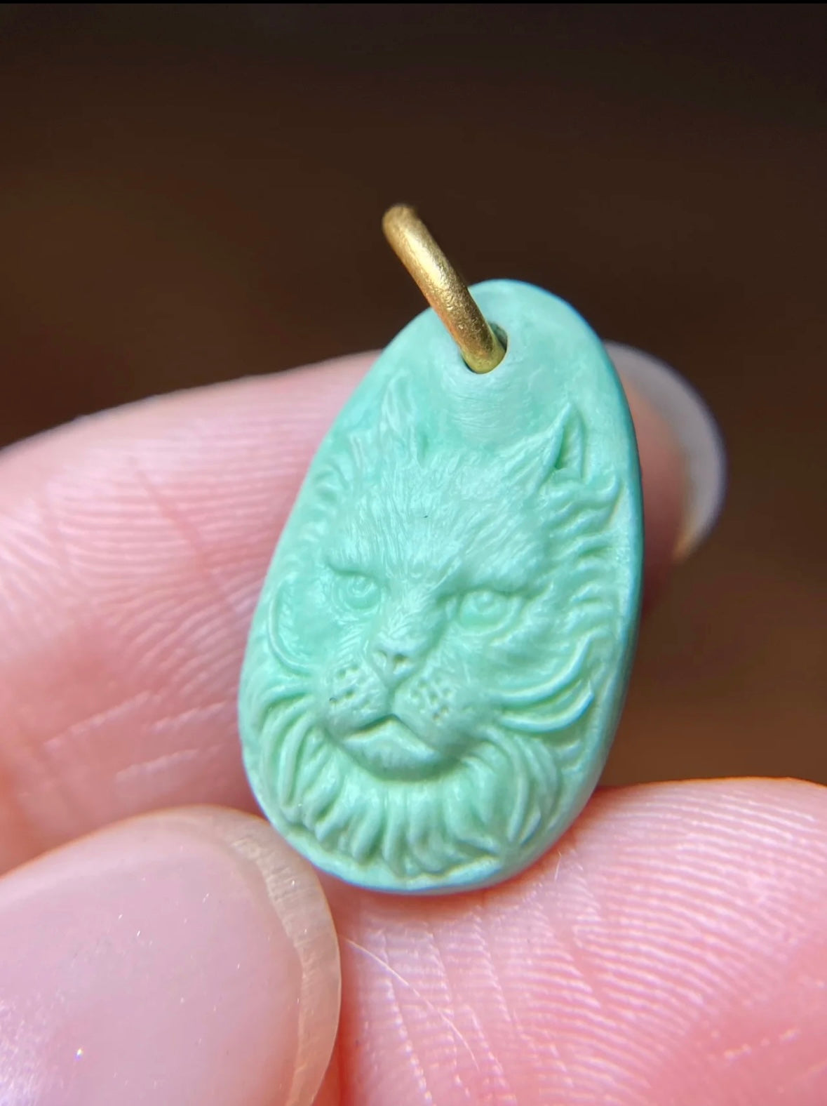 Hand-Carved Turquoise Cat Pendant