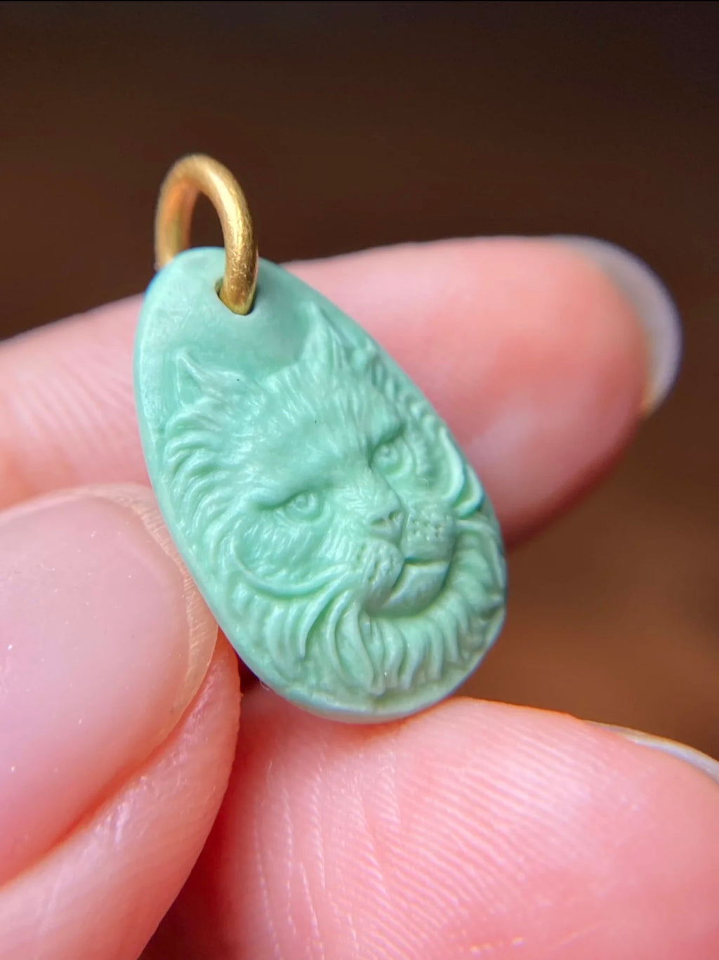 Hand-Carved Turquoise Cat Pendant