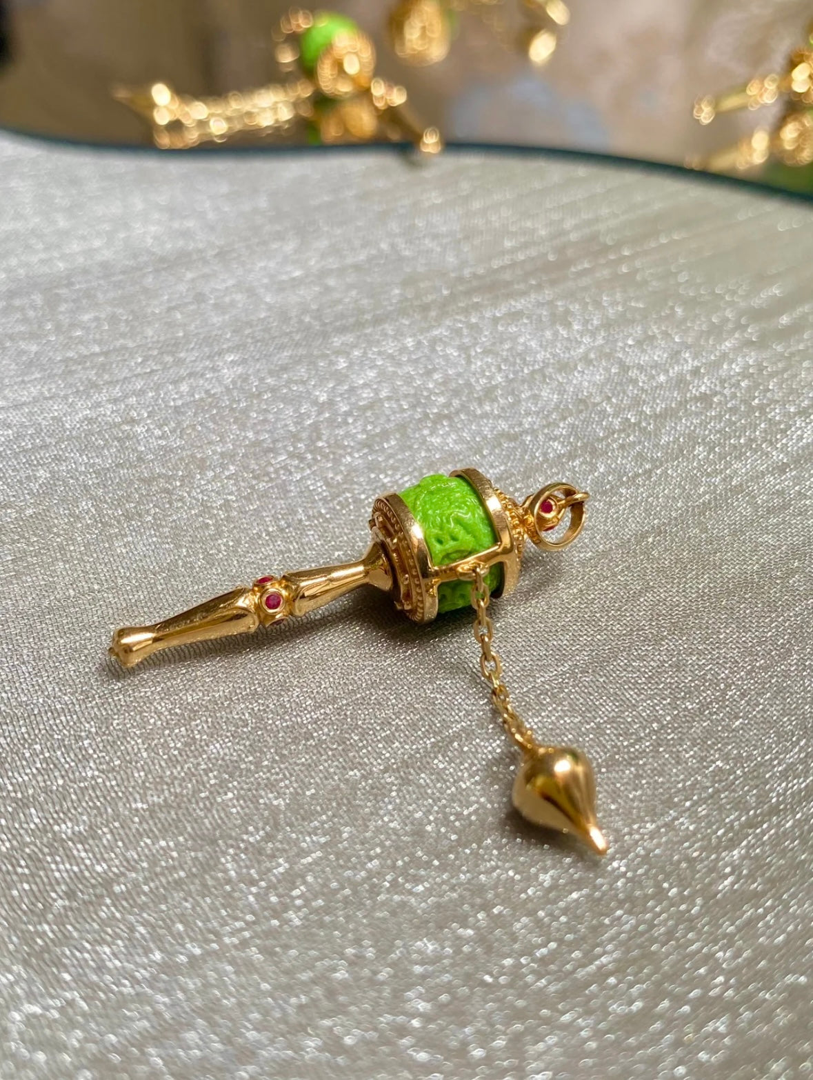 Hand-Carved Turquoise Tibetan Prayer Wheel Pendant