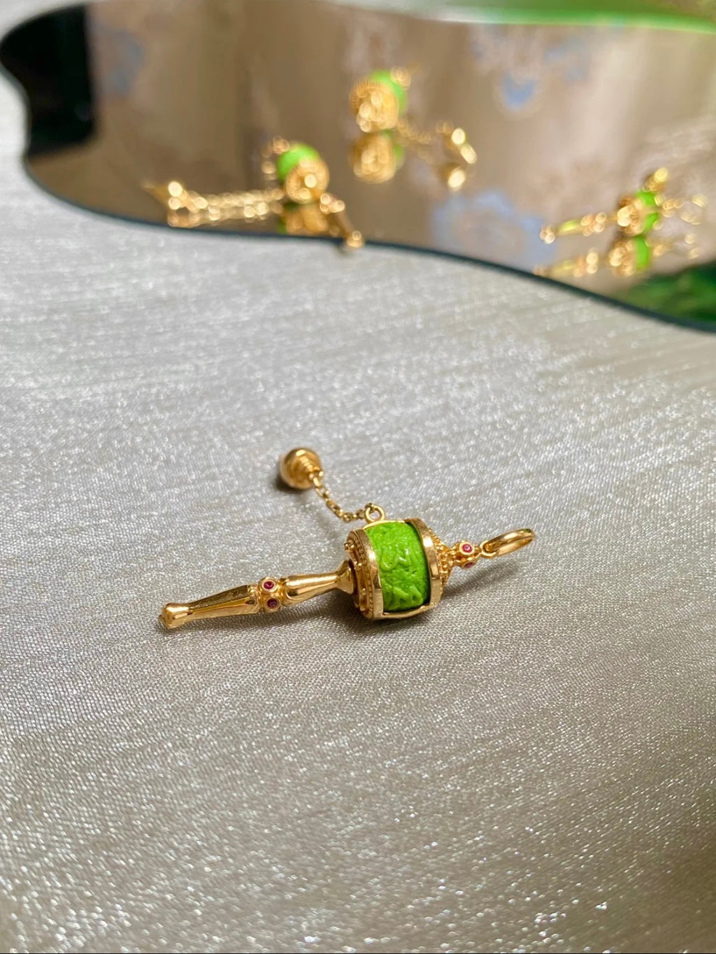 Hand-Carved Turquoise Tibetan Prayer Wheel Pendant