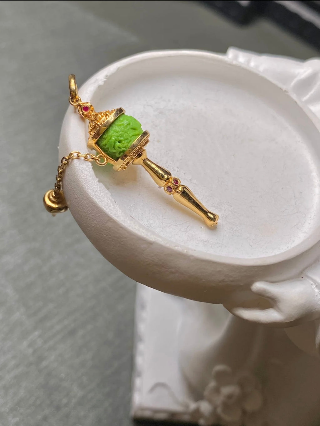 Hand-Carved Turquoise Tibetan Prayer Wheel Pendant