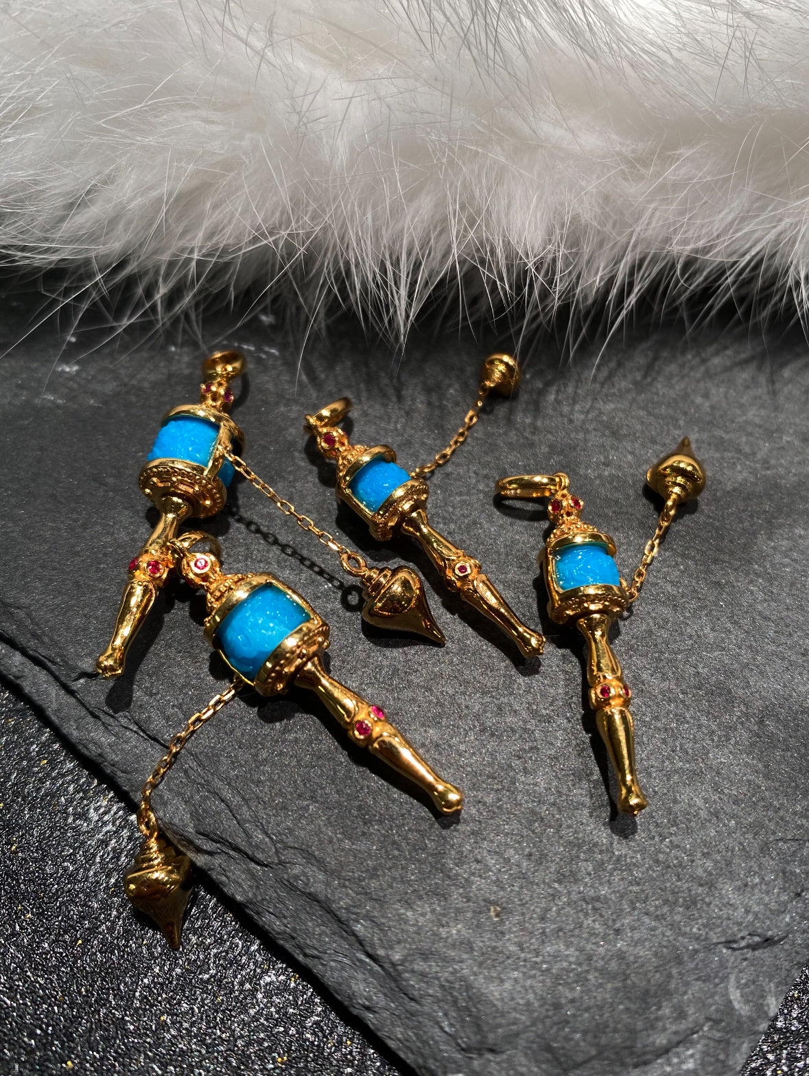 Hand-Carved Turquoise Tibetan Prayer Wheel Pendant