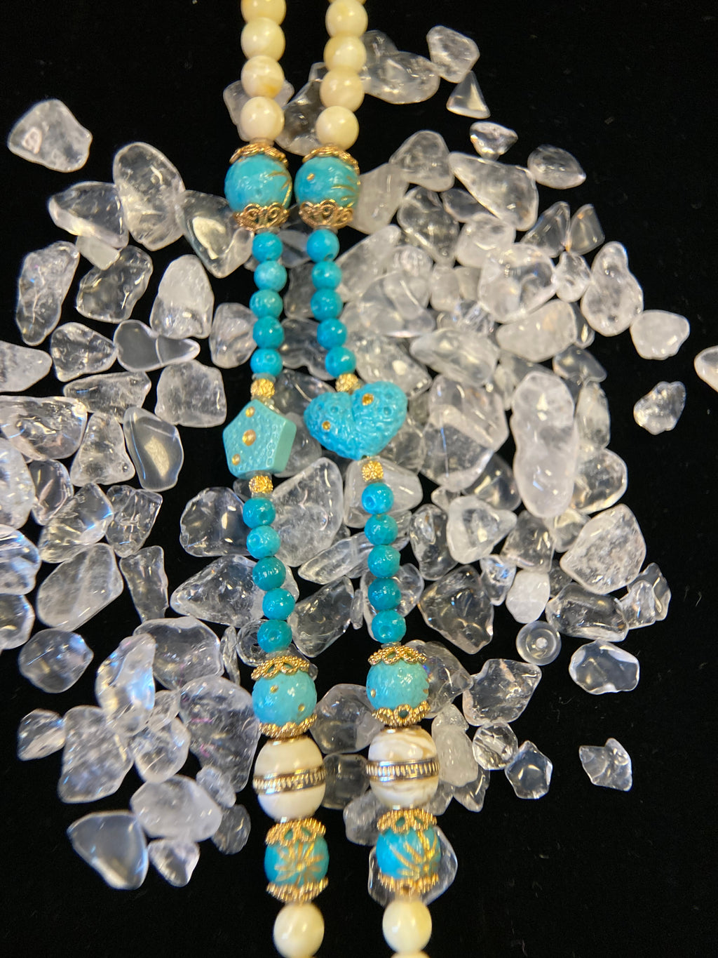 Amber Bead Necklace with Fengjiu Carved Turquoise Pendant