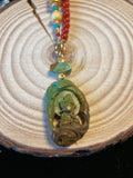 Tibetan-Style Necklace with Turquoise Carving, Red Agate Beads &amp; Six-Syllable Mantra Extension