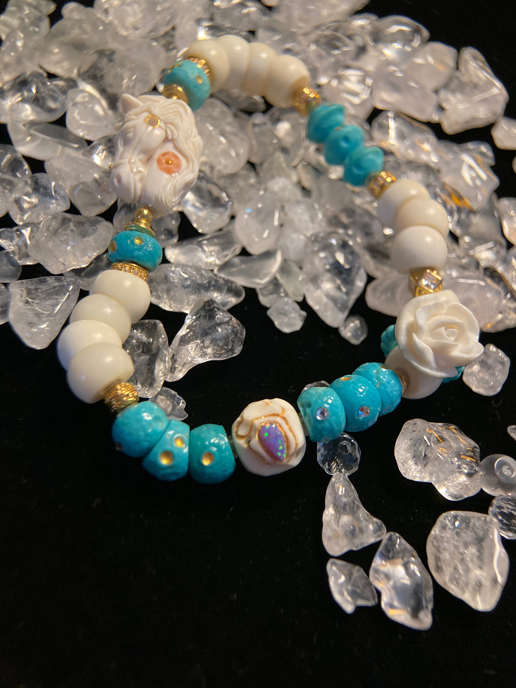 Playable Twist Chain with High-Grade Turquoise Carvings