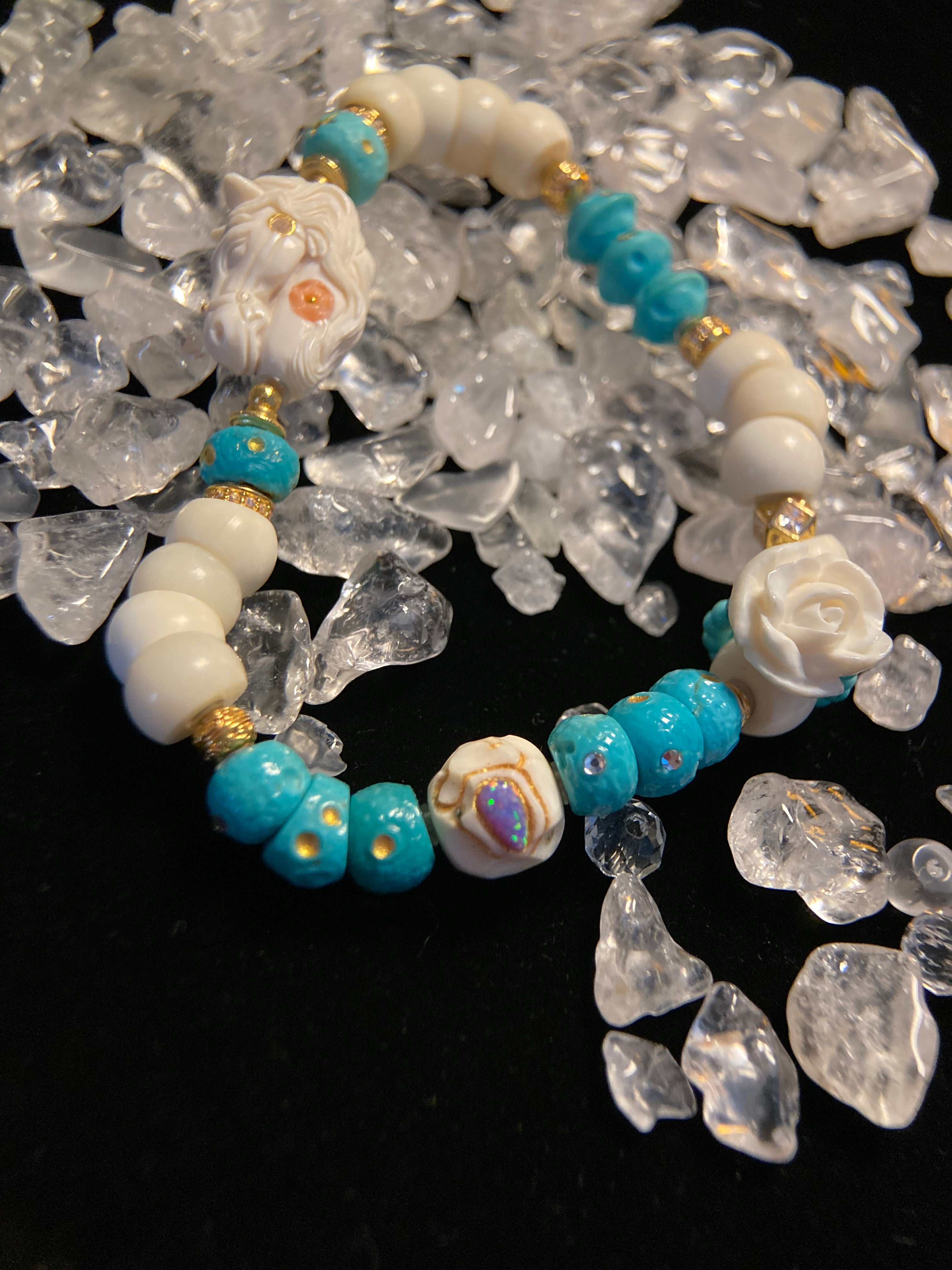 Playable Twist Chain with High-Grade Turquoise Carvings