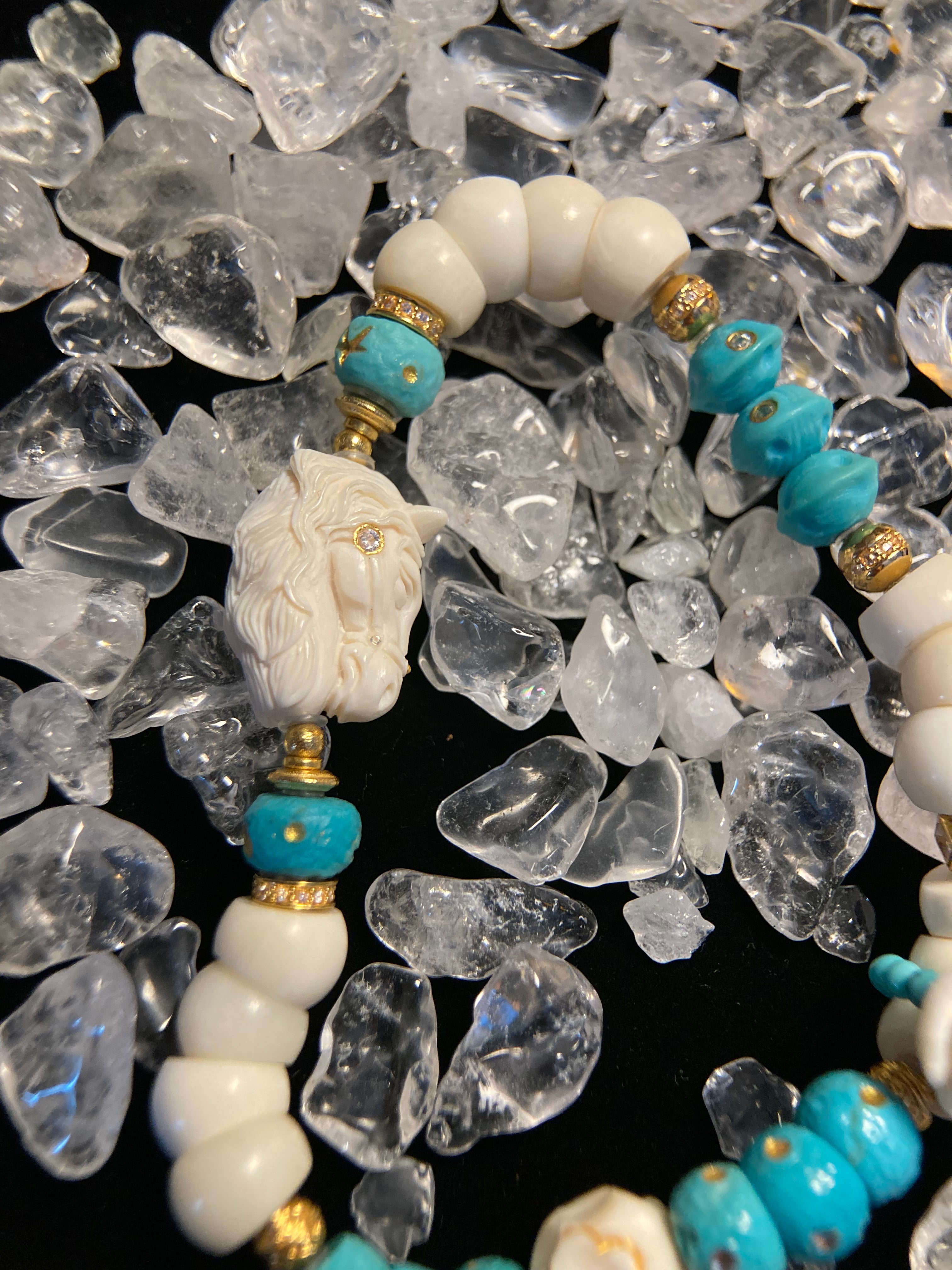 Playable Twist Chain with High-Grade Turquoise Carvings