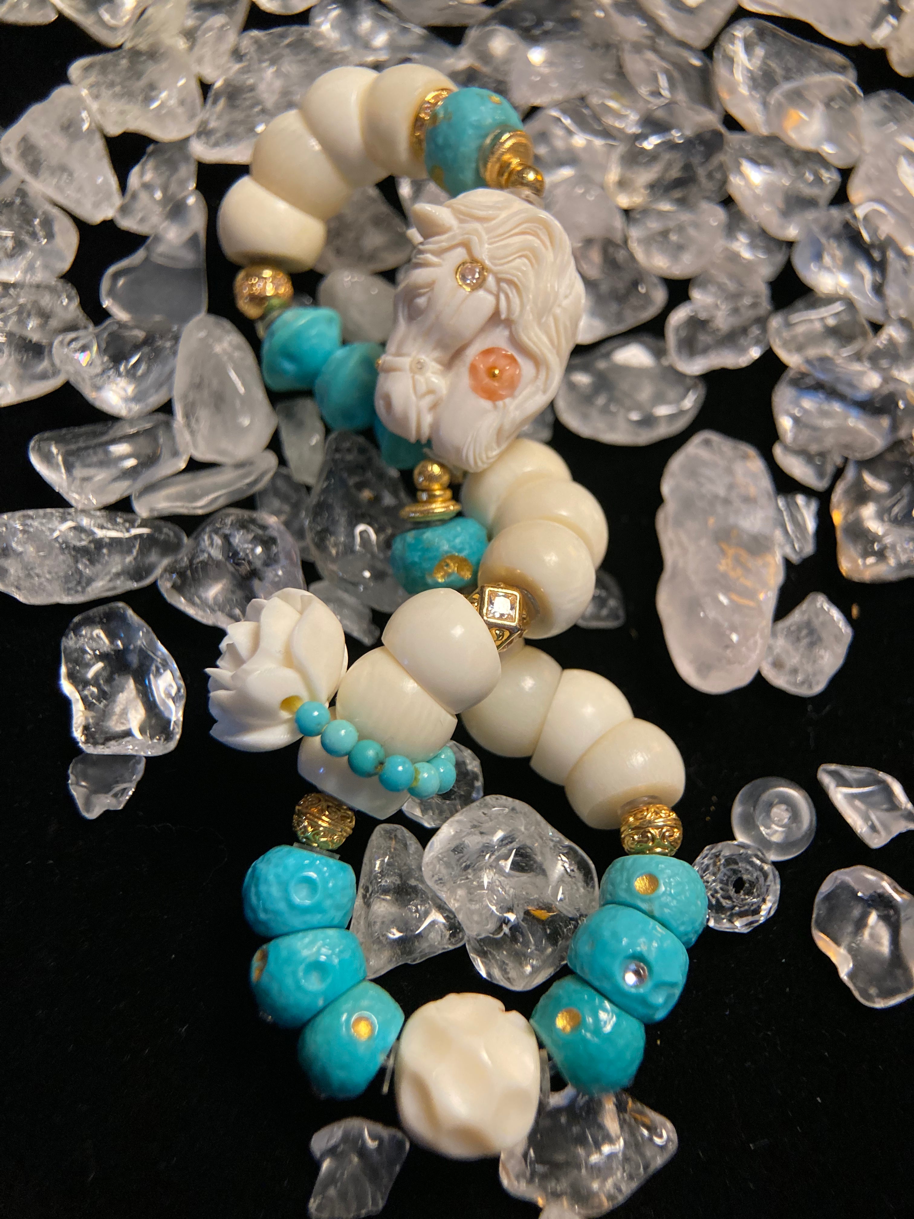 Playable Twist Chain with High-Grade Turquoise Carvings