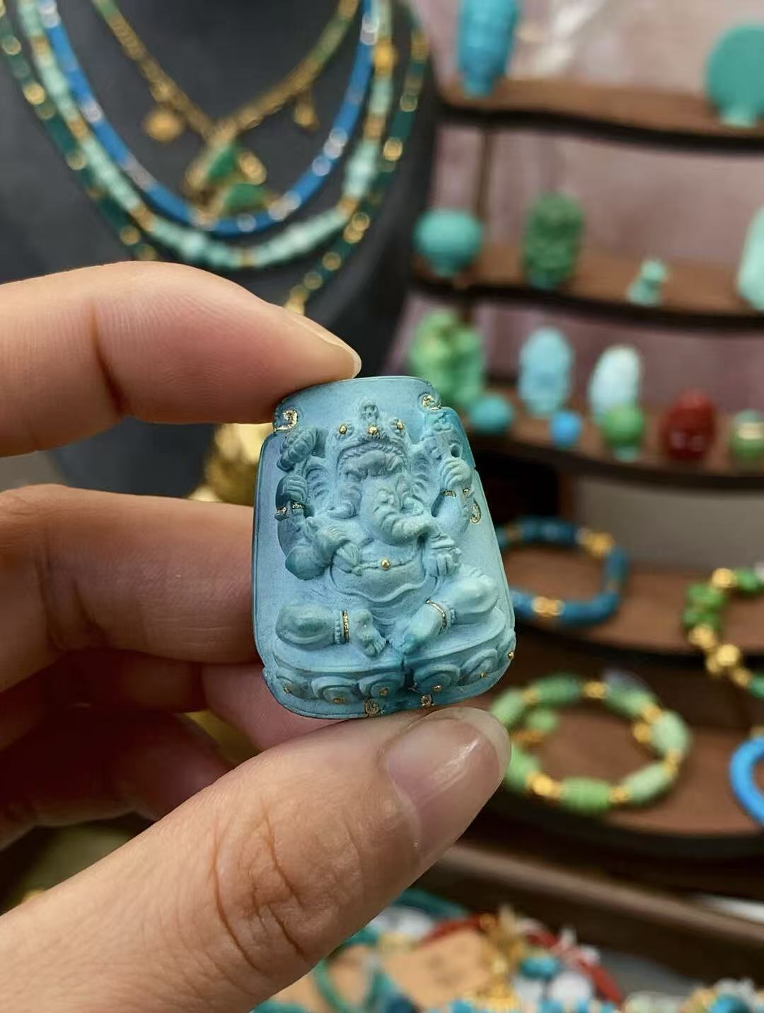 Hazy blue Ganesha carving